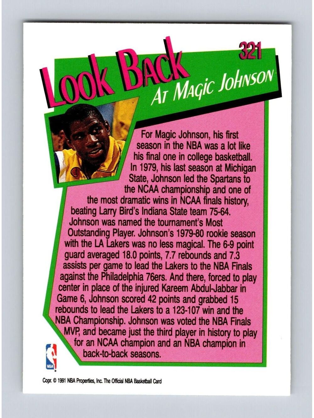 1991-92 Hoops #321 Magic Johnson Basketball Card - Picture 2 of 2